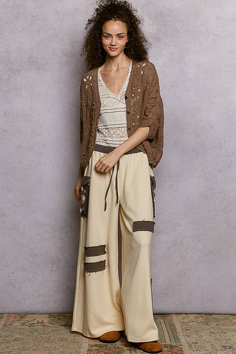 Batwing Sleeve Button Down Solid Crochet Cardigan Top