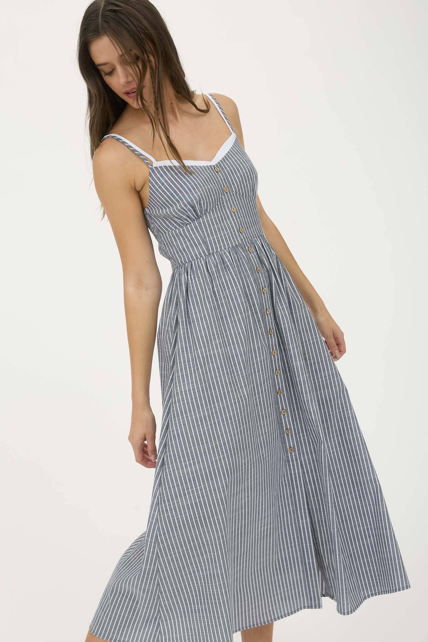 Striped Button Down Midi Dress