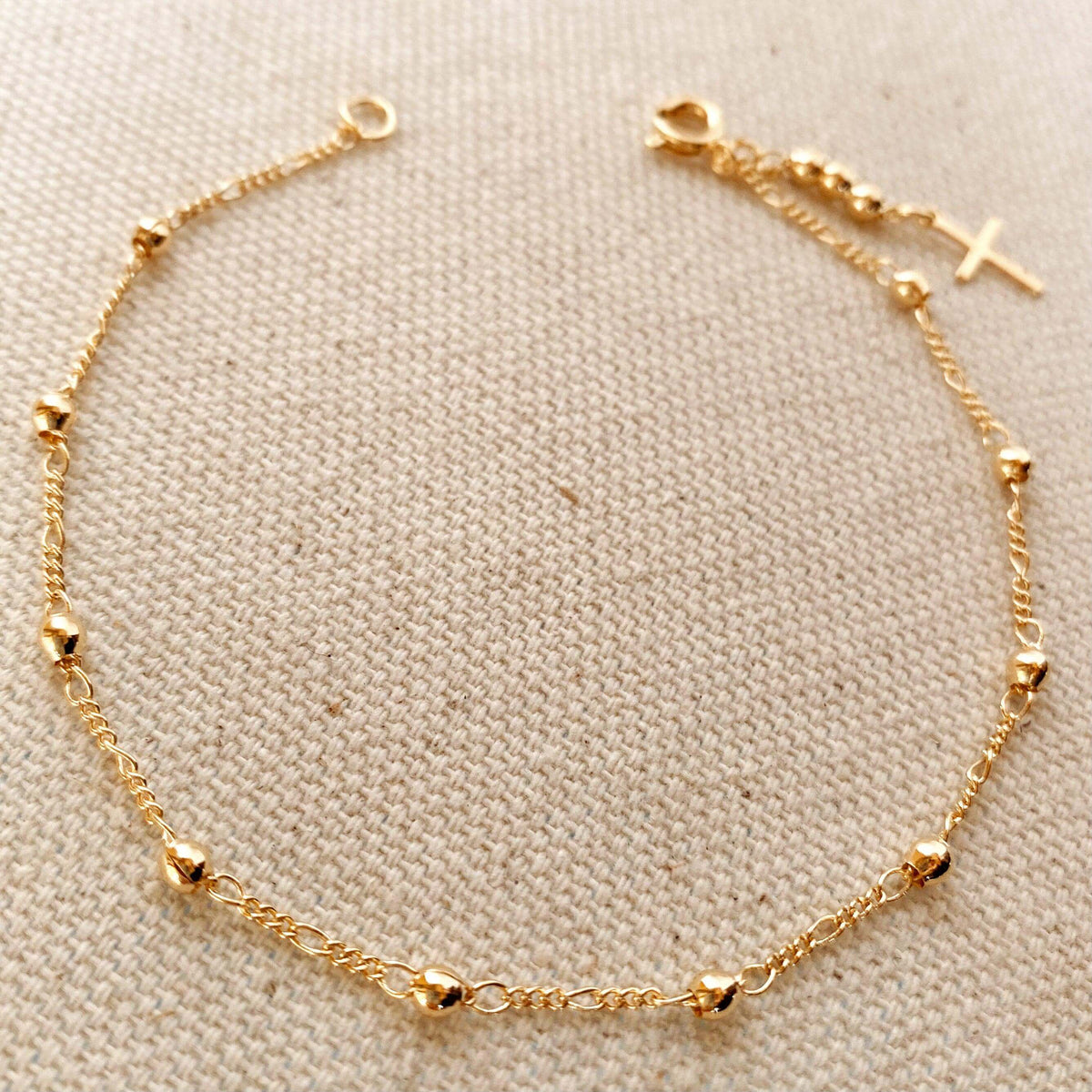 18k gold filled beaded bracelet with cross charm view 5