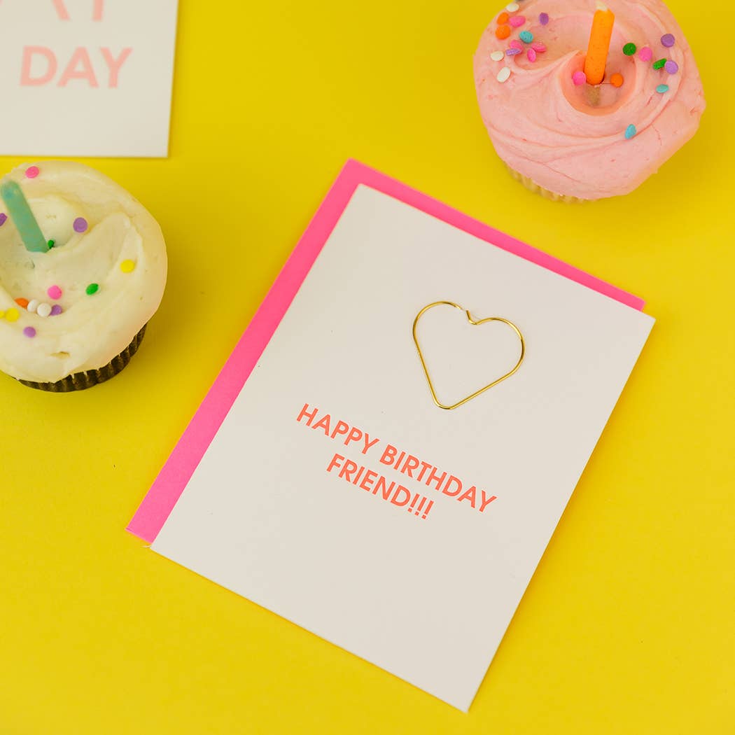 Happy Birthday Friend Paper Clip Heart Card