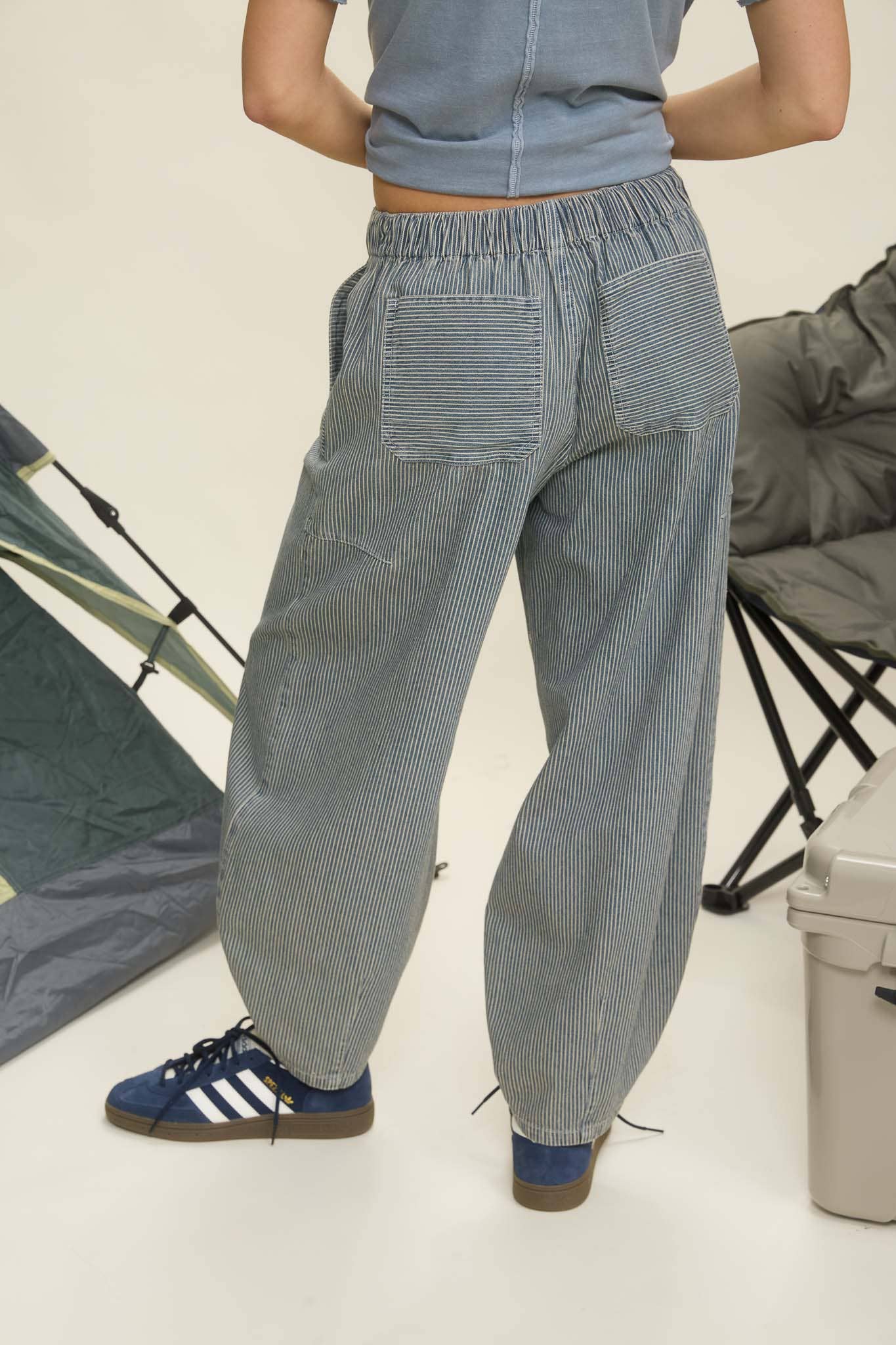 Striped Denim Draw String Pants