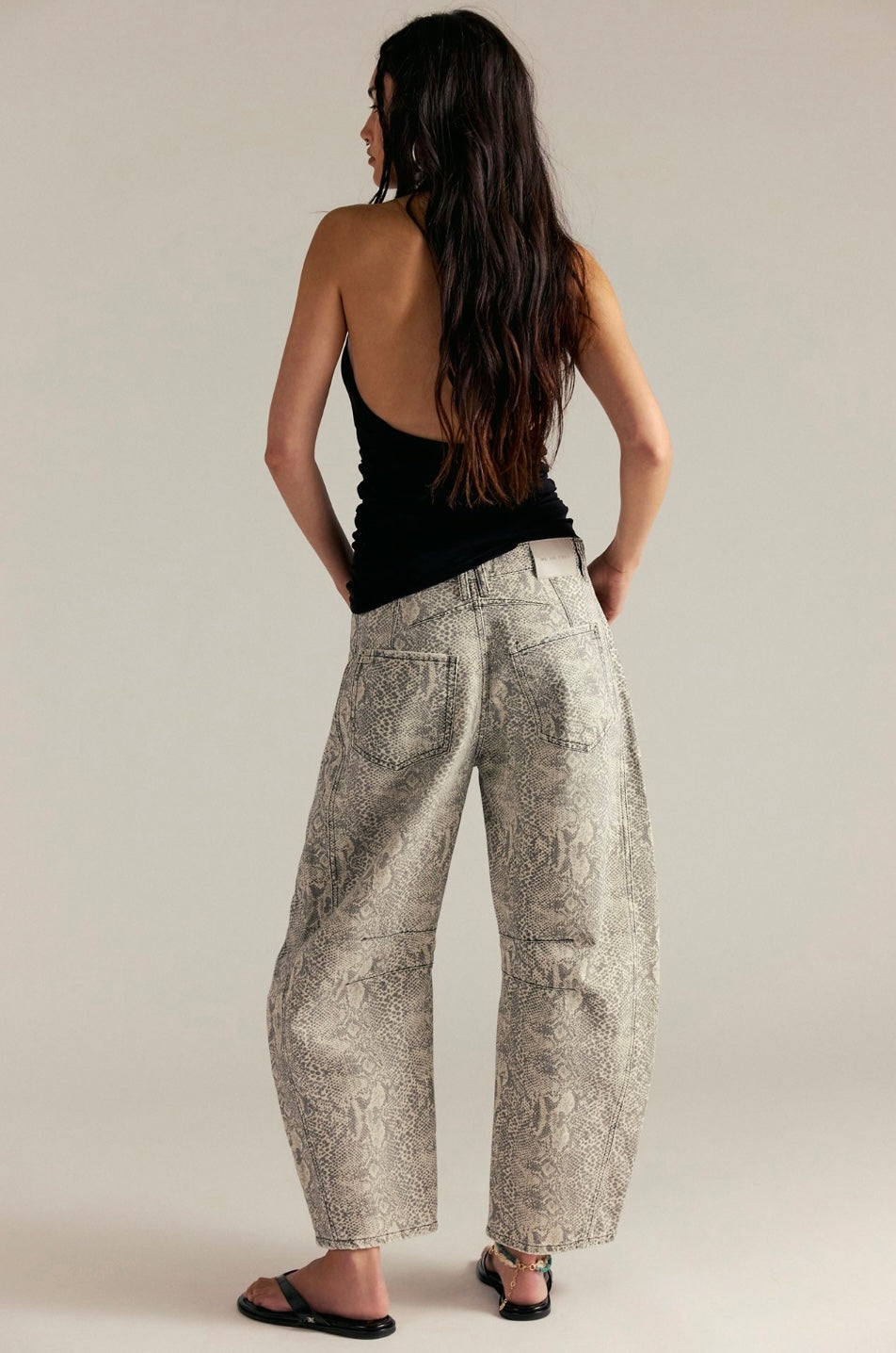 Good Luck Printed Barrel Jeans - Snake Combo