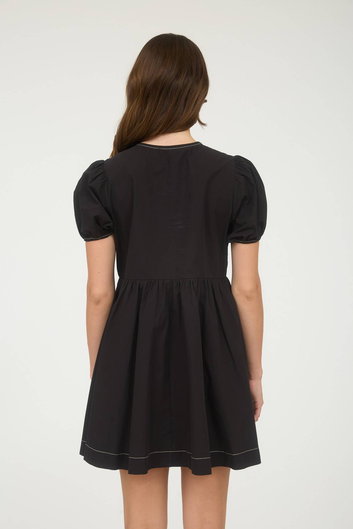 Front Tie Puff Sleeve Babydoll Mini Dress