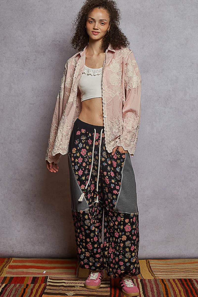 Long sleeve crochet embroidered shirt top