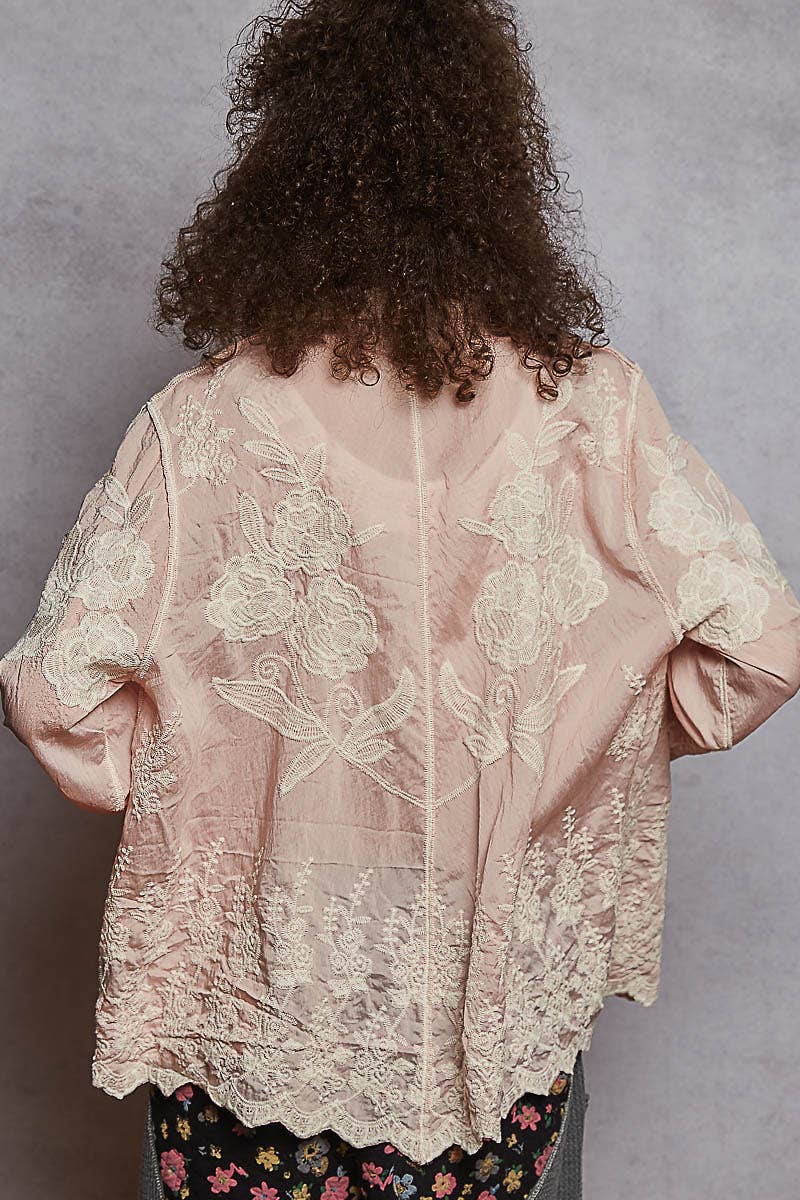 Long sleeve crochet embroidered shirt top