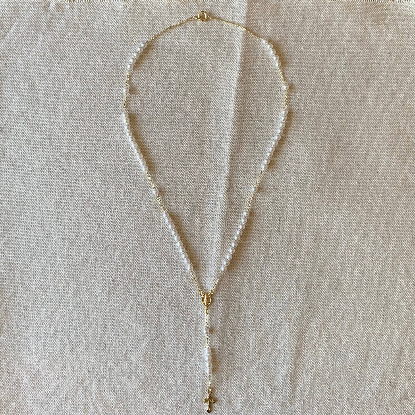 Our Lady of Graces Pearl Rosary Necklace