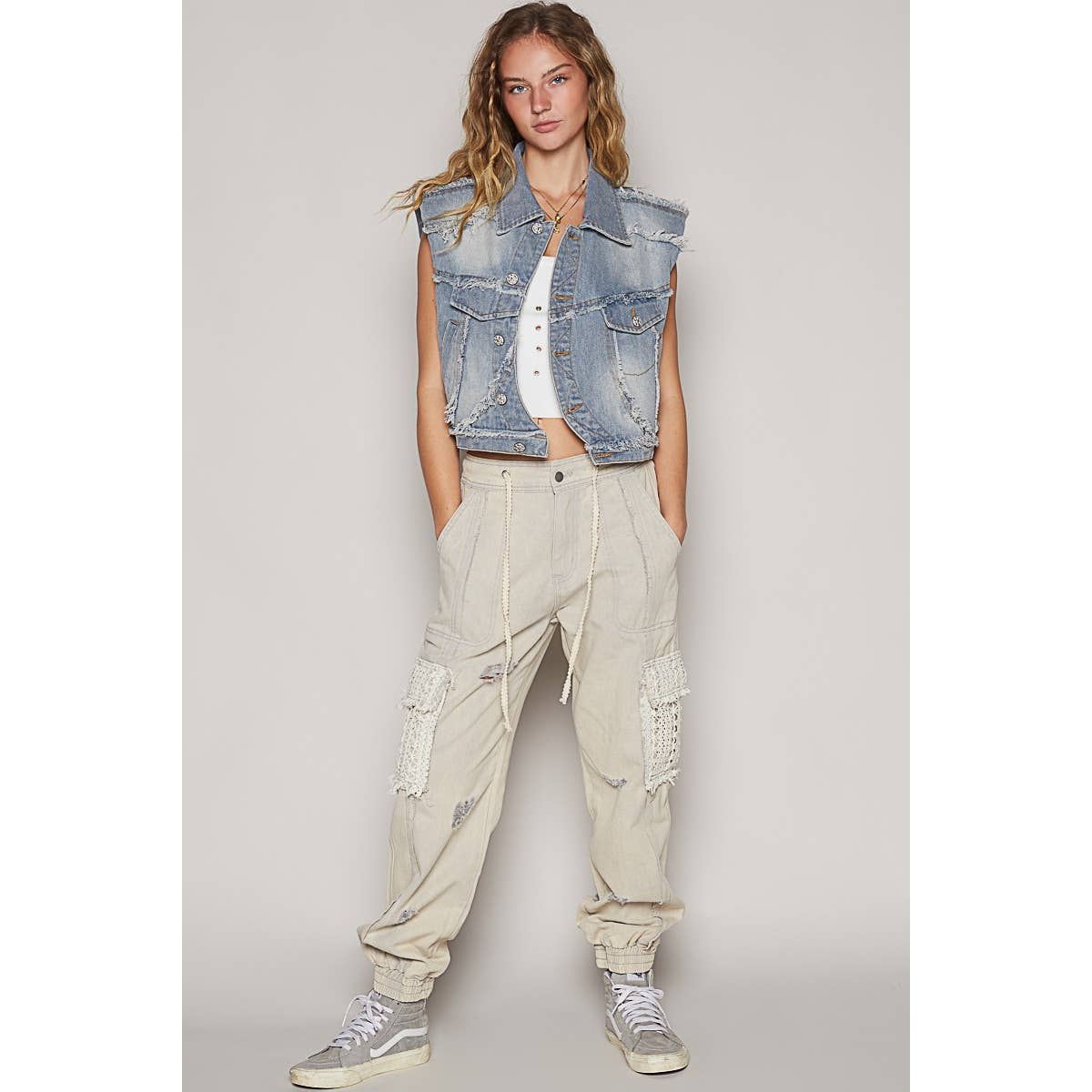 Warped Front Closure Denim Vest