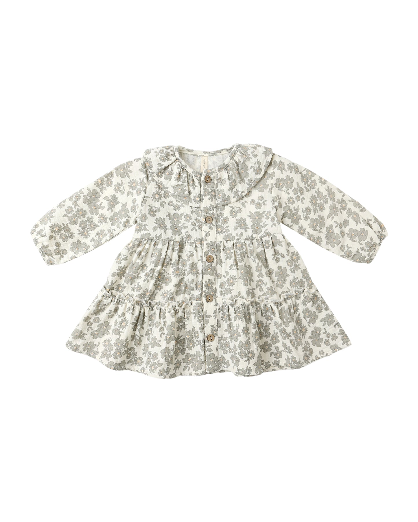 Green Floral Ruffle Collar Buttoned Dress