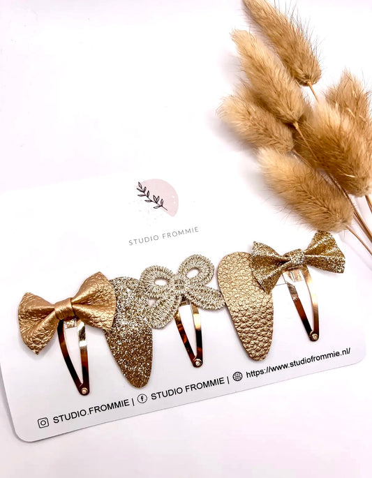 Gold Bows & Clips Set