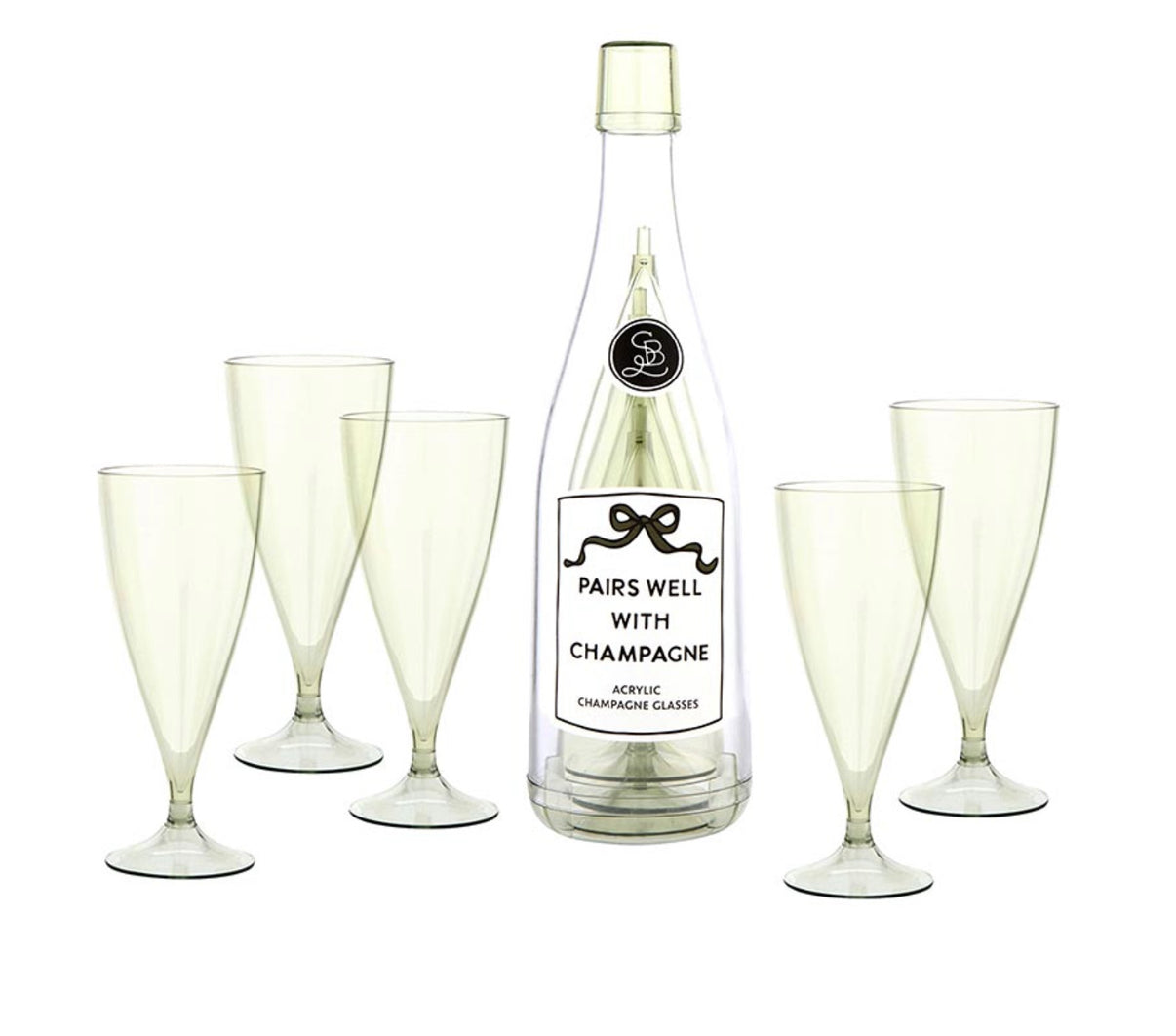 Pairs Well Acrylic Bottle with Champagne Glasses