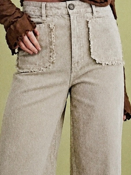 Front Ruffle Pocket Cropped Corduroy Wide Leg in Mulberry