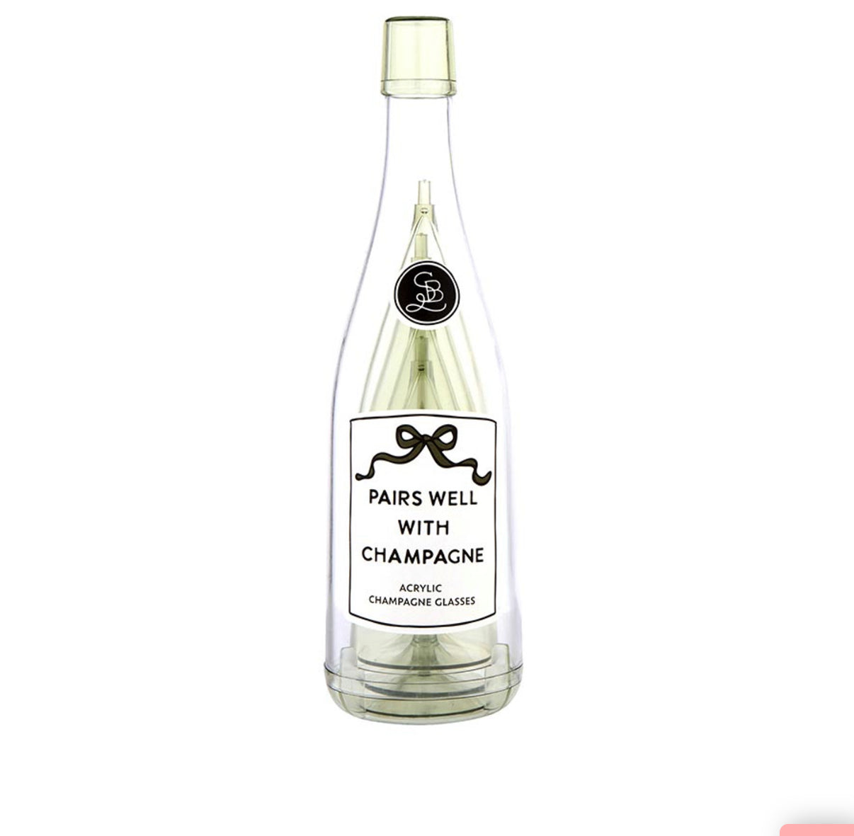 Pairs Well Acrylic Bottle with Champagne Glasses