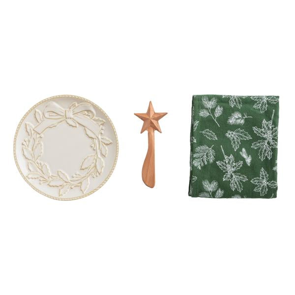 Wreath White Christmas Appetizer Plate Set