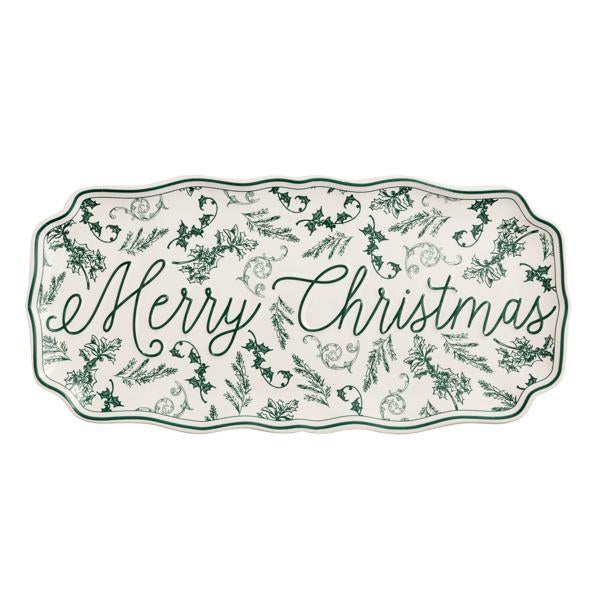 Green Toile Merry Christmas Tray
