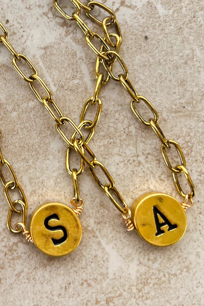 Initial Circle Gold Charm Gold Chain