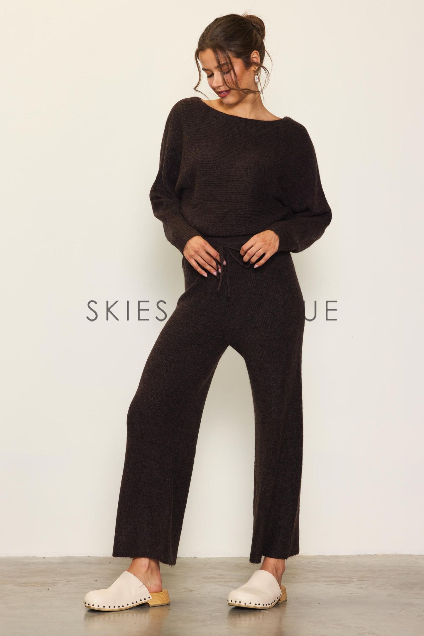 Espresso Rib Knit Wide Leg Lounge Pants