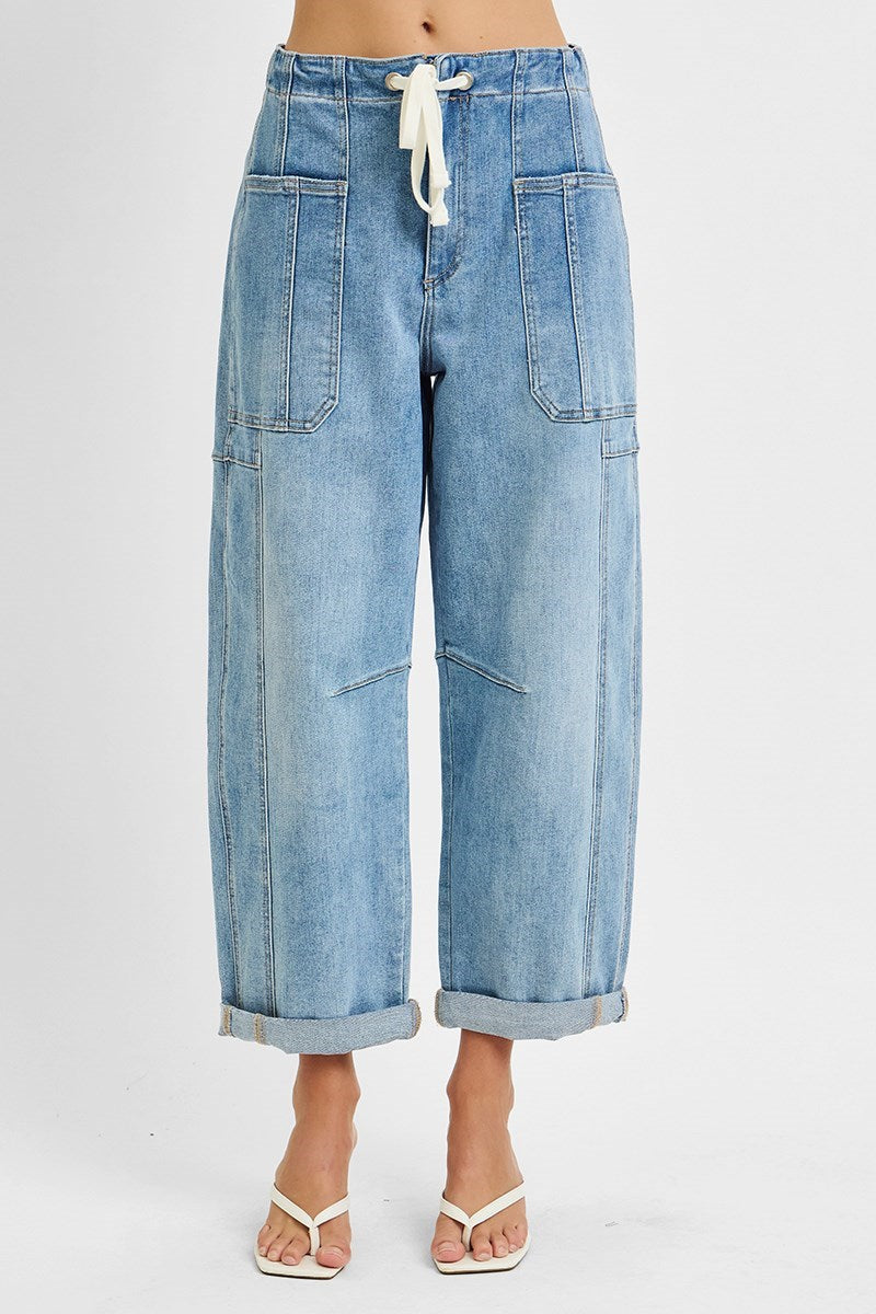 Cropped Cargo Barrel Jeans
