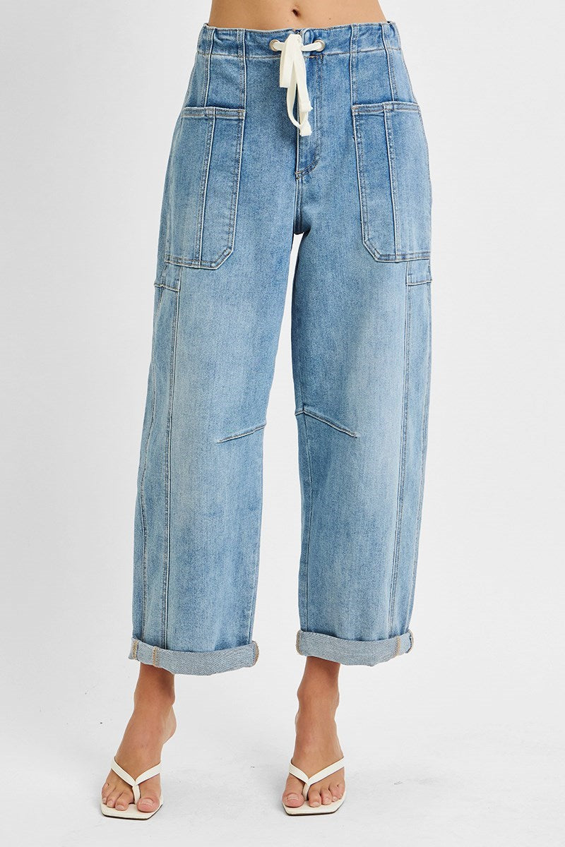 Cropped Cargo Barrel Jeans