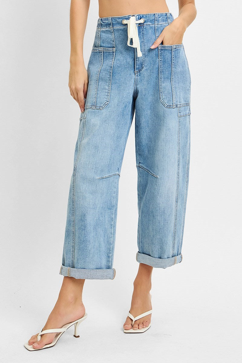 Cropped Cargo Barrel Jeans