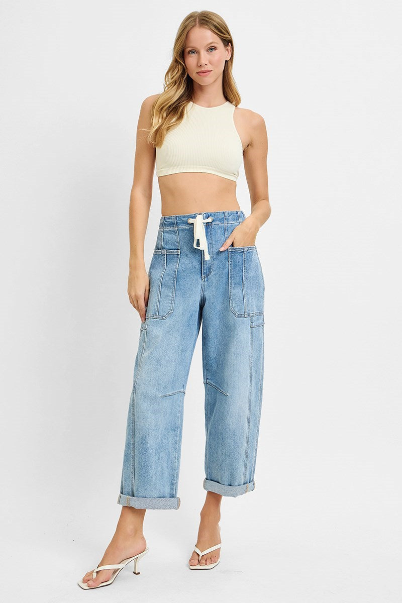 Cropped Cargo Barrel Jeans