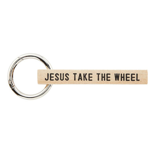 Jesus Take the Wheel Wooden Keychain
