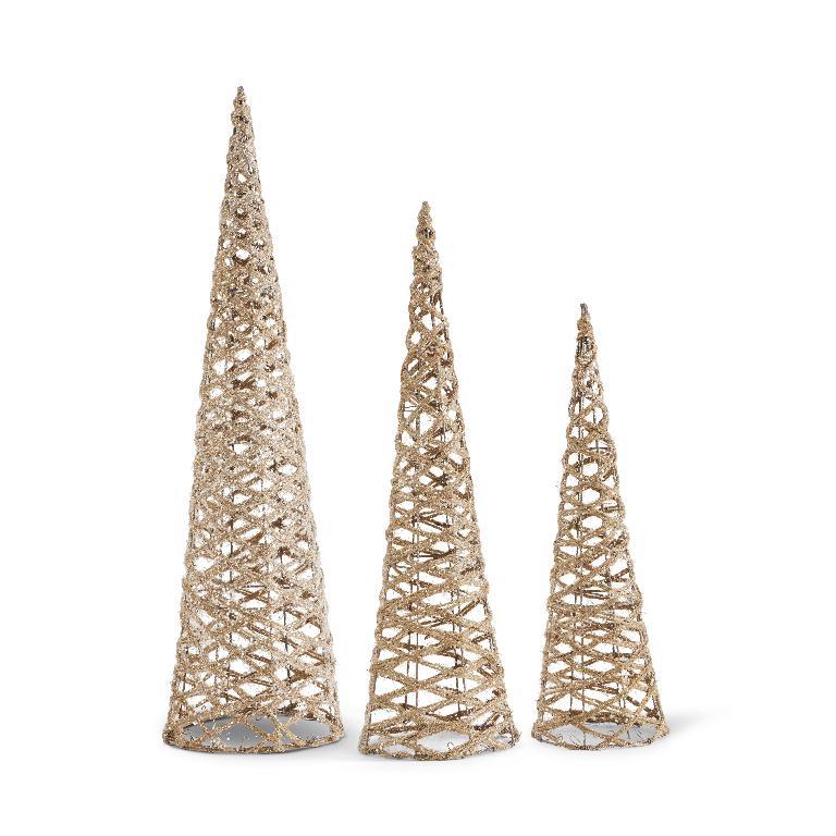 Glittered Jute Topiary Trio