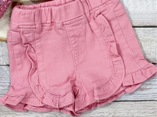 The Hair Bow Company Pink Ruffle Denim Shorts