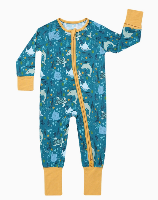 Emerson and Friends Ocean Friends Bamboo Pajama Convertible Footie Romper