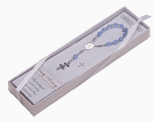 Cherished Moments Sterling Silver Blue Baby Rosary Baptism Gift for Boys