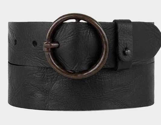 Amsterdam Heritage Pip Black Vintage Full-Grain Leather Belt For Women