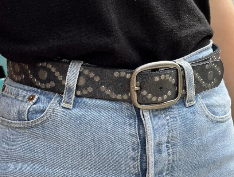Amsterdam Heritage Vintage Silver Buckle Studded Leather Belt