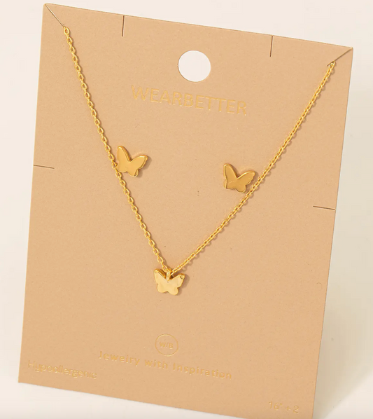 Fame Accessories Mini ButterflyPendant Necklace  and Earring Set