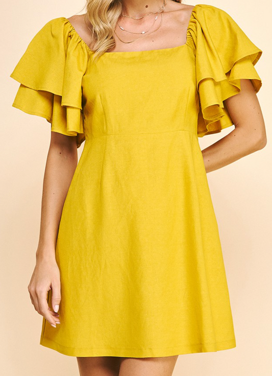 Pinch Mustard Yellow Square Neck Mini Dress