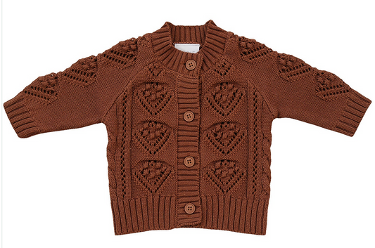 Mebie Baby Dark Rust Cable Knit Cardigan