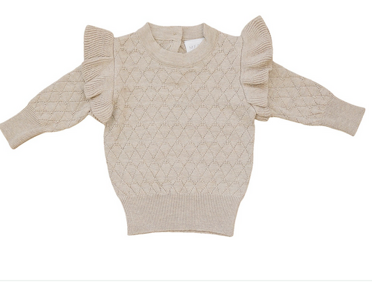 Mebie Baby Oatmeal Knit Ruffle Sweater