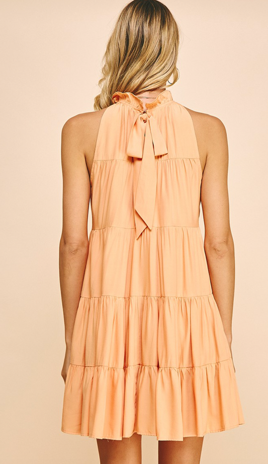 Pinch Cantaloupe Halter Tiered Dress