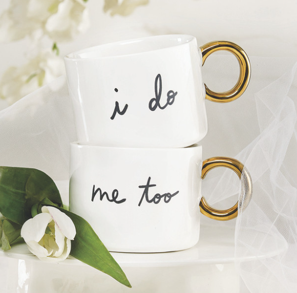 Ceramic Mugs with Gold Handle - I Do/Me Too - Set of 2