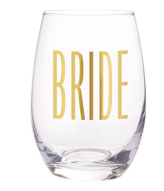 Gold Foil Stemless Wine Glass - Bride