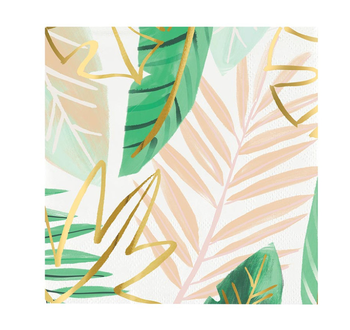 Foil Beverage Napkins - Palm Leaf - 20ct