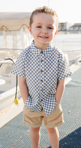 Blue Checkered Linen Button Up Shirt