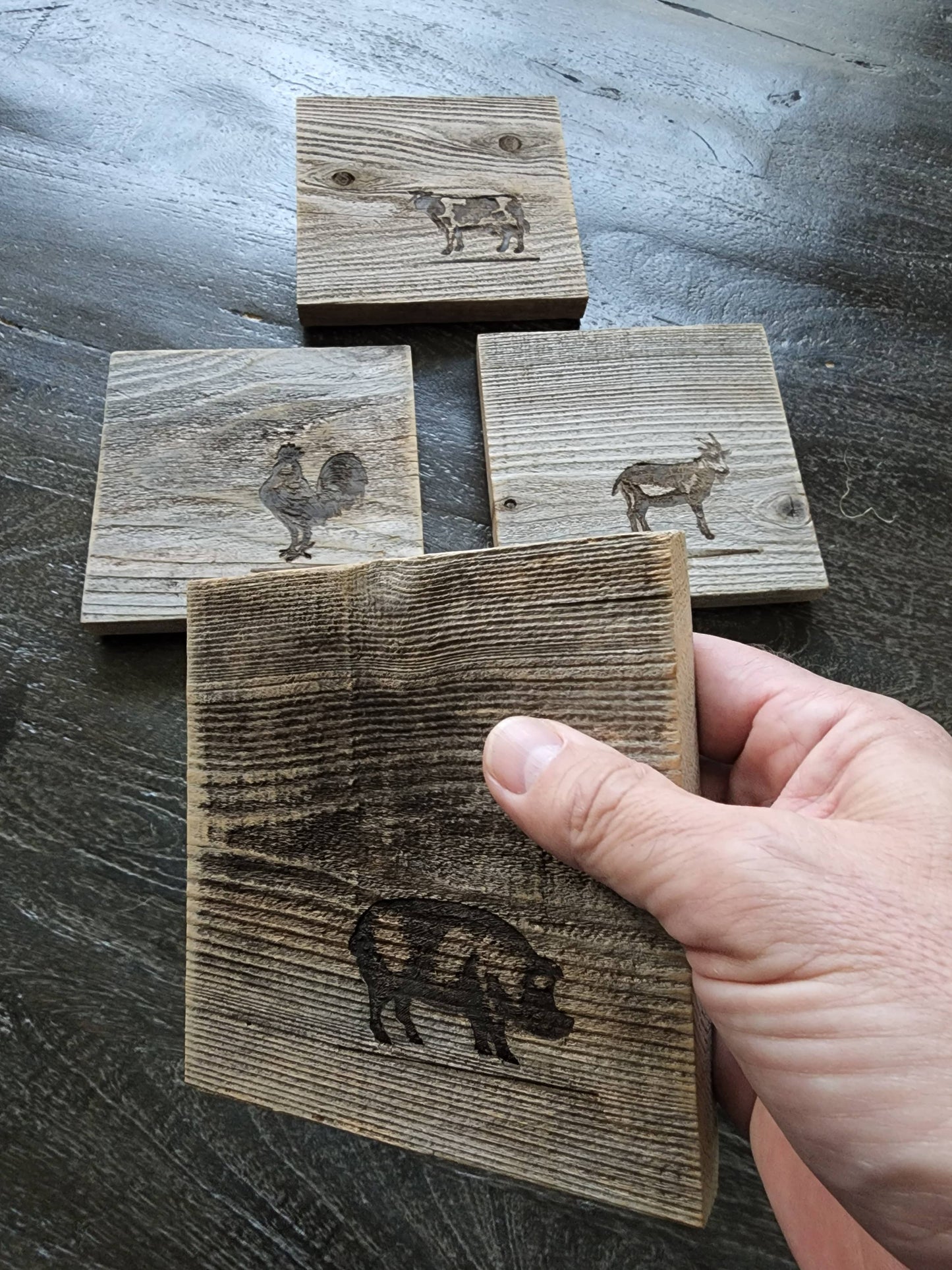 Reclaimed Wood Coasters (Set of 4) - Farm Animals