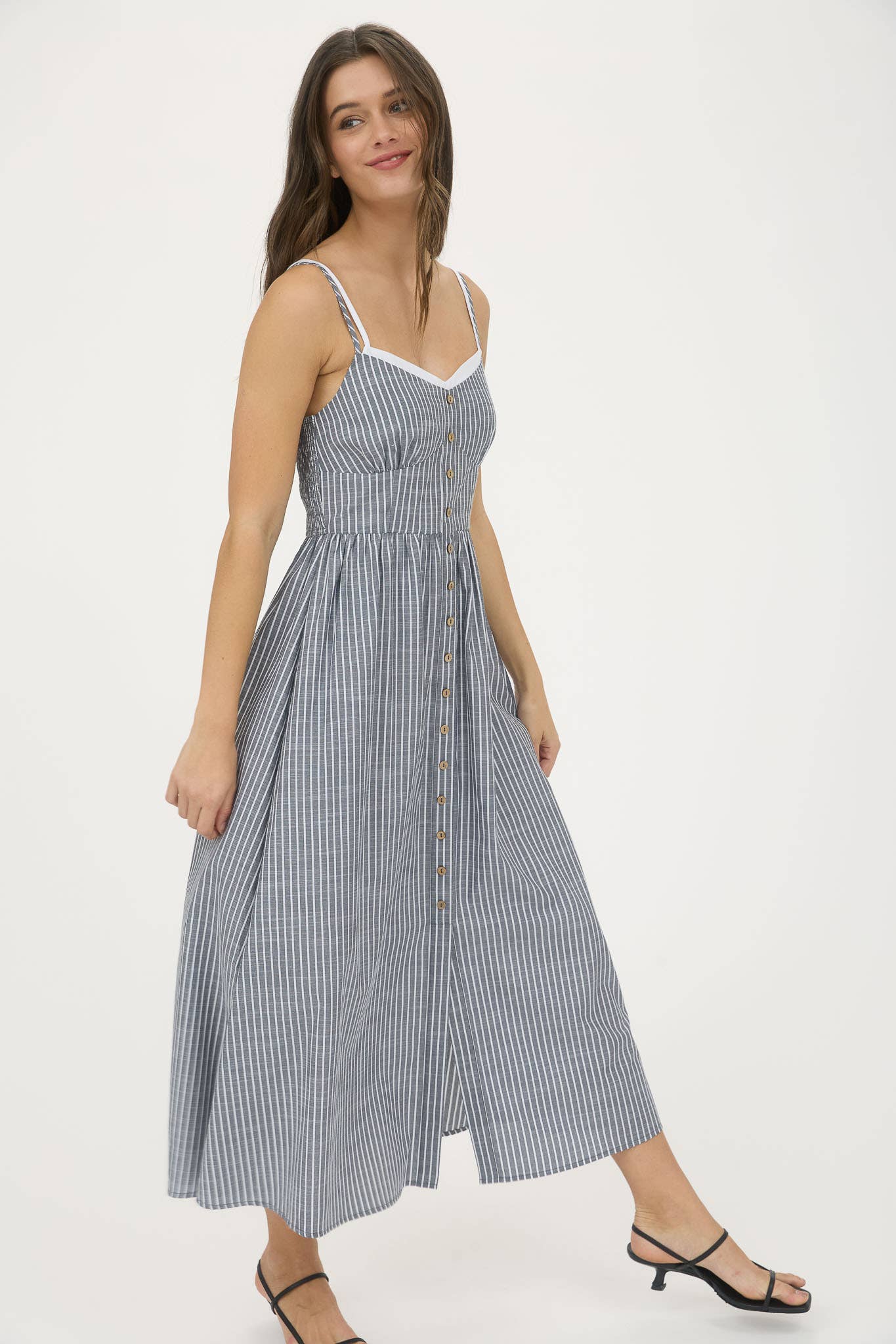 Striped Button Down Midi Dress