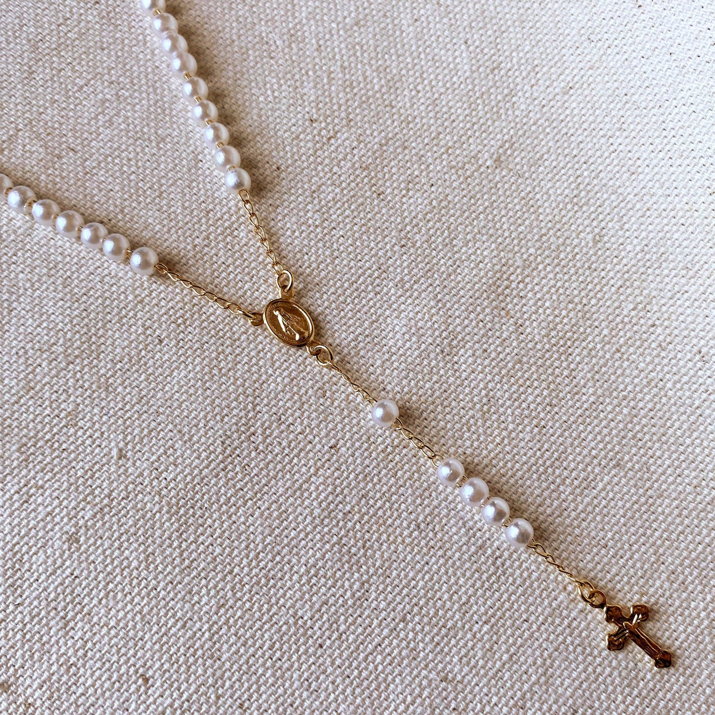 Our Lady of Graces Pearl Rosary Necklace