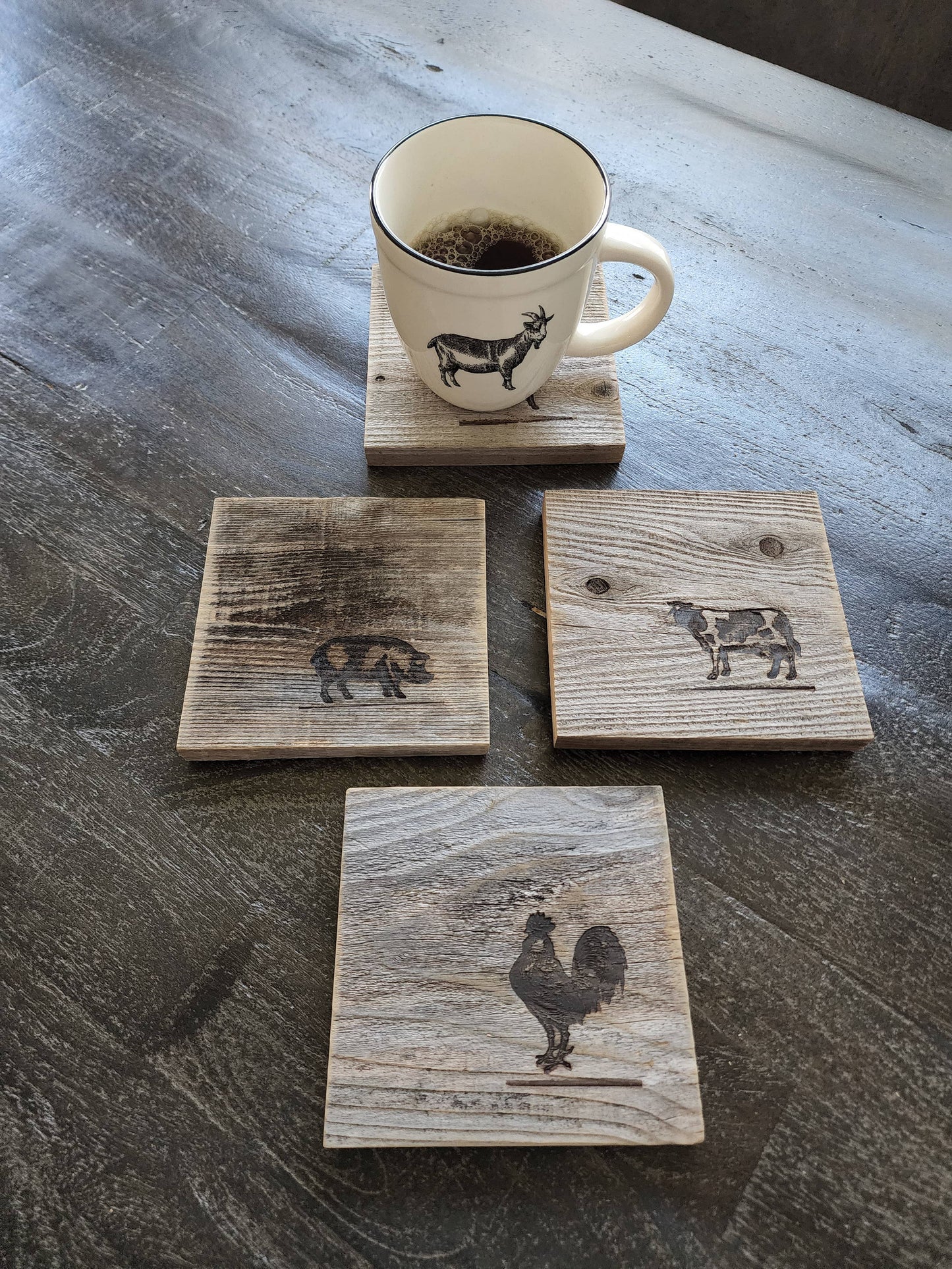 Reclaimed Wood Coasters (Set of 4) - Farm Animals