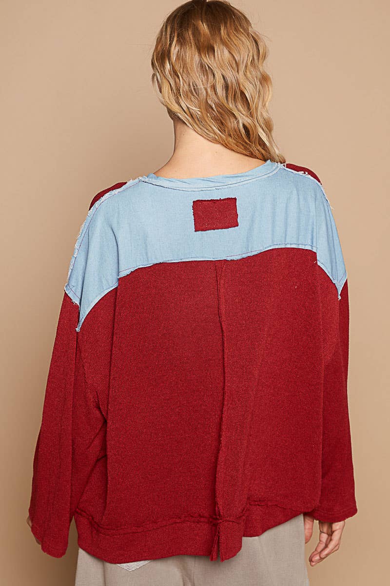 Denim Star Patch Relaxed Long Sleeve Top