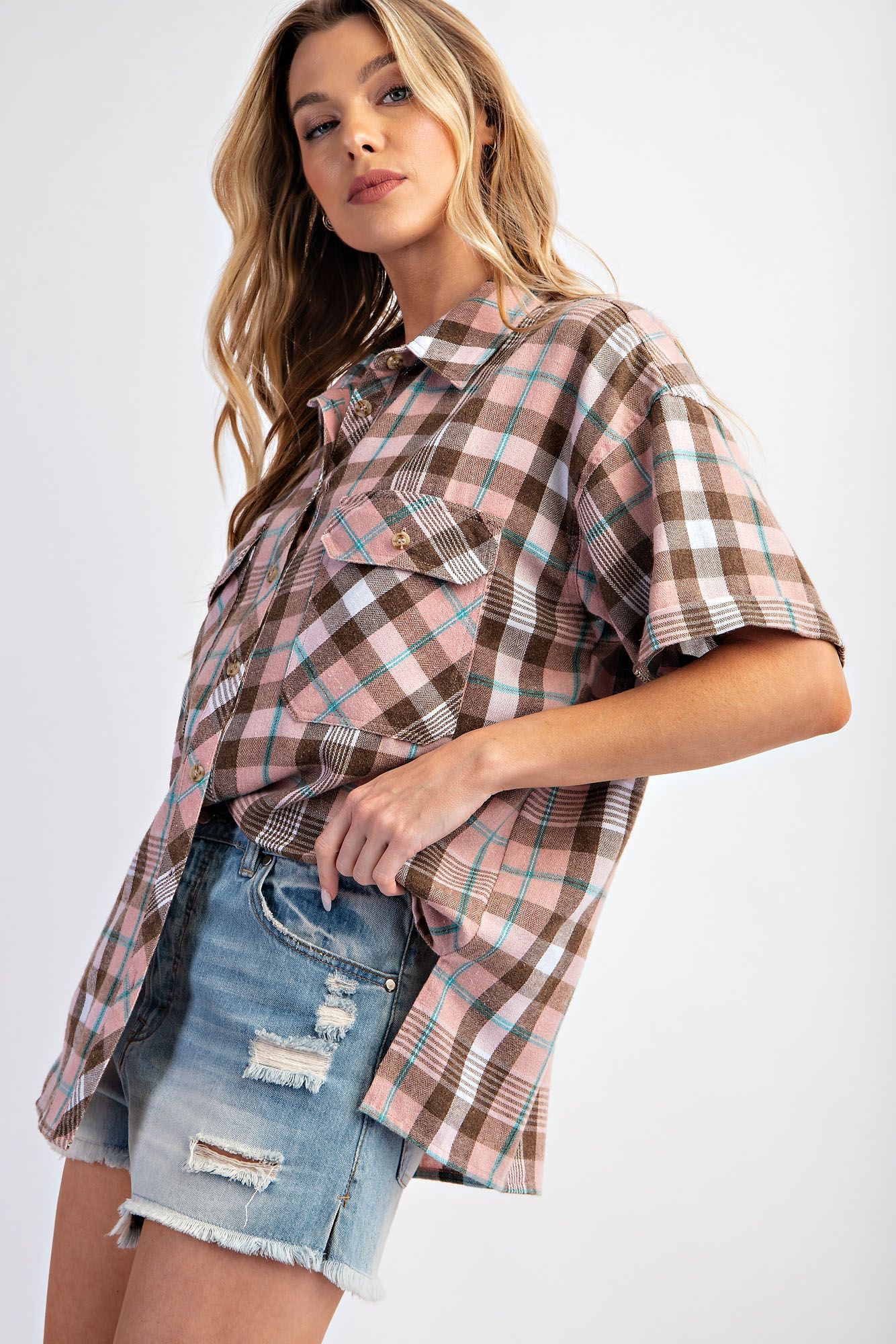 Short Sleeve Plaid Button Down