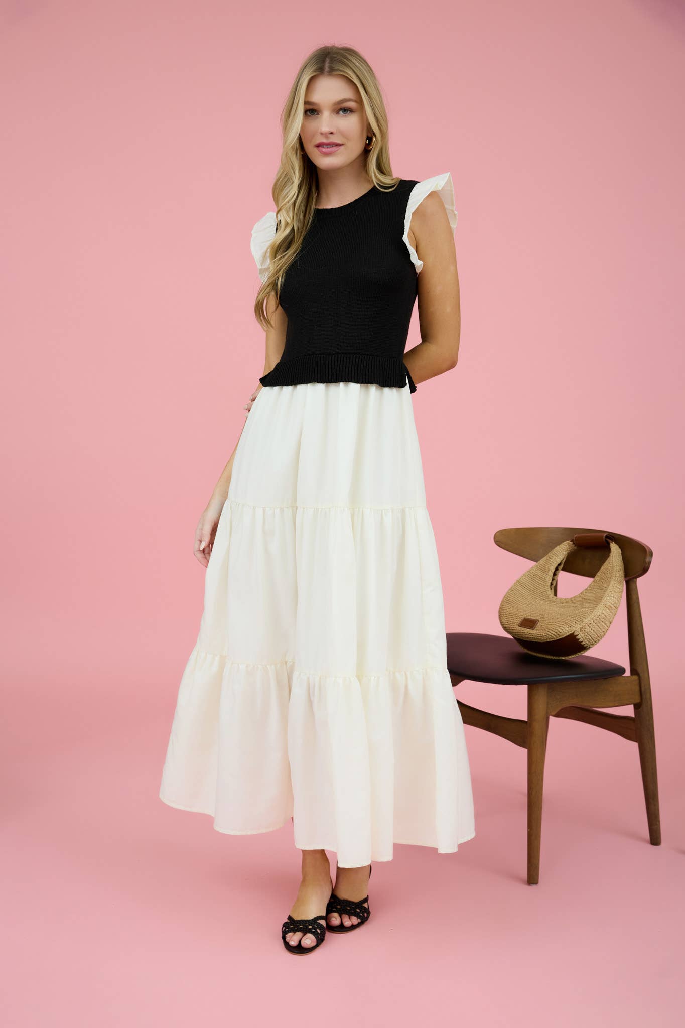 Mixed Media Sweater Vest Midi Dress
