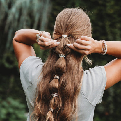 "Glimmer" Soft Pinks with Pearl and Gold Accent Hair Tie Bracelets