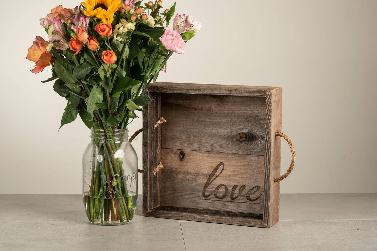 Rustic Reclaimed Wood Tray - Love Inside