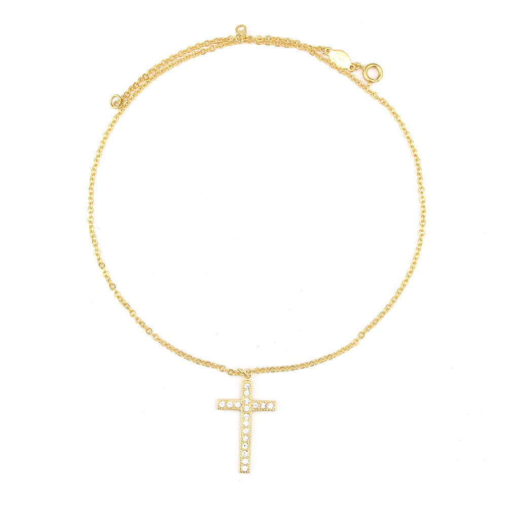 Angelina Cross Necklace-985G-CRY